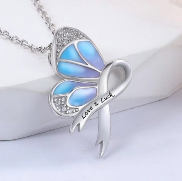 Platinum 925 Sterling Silver Gradient Butterfly Awareness Ribbon Pendant - Image 3