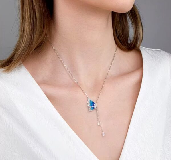 Exquisite 18K 925 Sterling Silver Gradient Blue Zircon Butterfly Tassel Pendant - Image 5