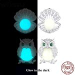 Platinum 925 Sterling Silver Glow in the Dark Shell Pearl/Night Owl Stud Earring