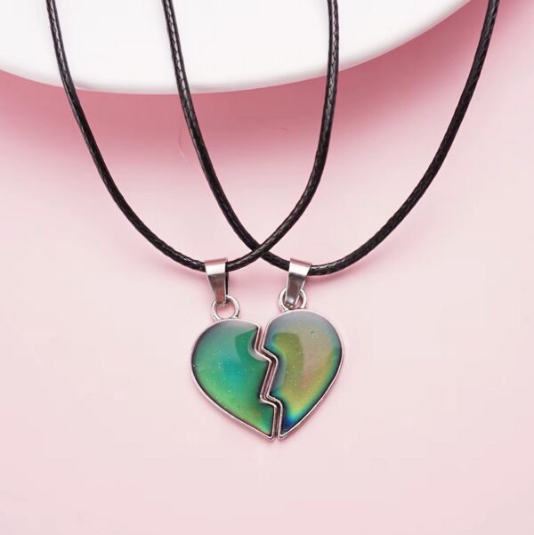 2PC Color Changing Heart Puzzle Temperature Mood Best Friends Pendant Necklace - Image 5