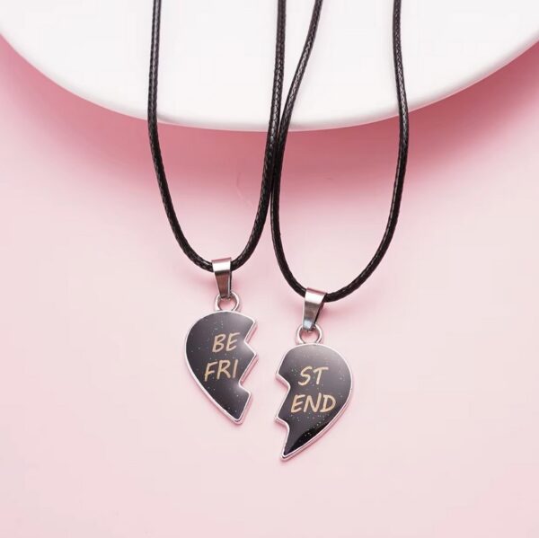 2PC Color Changing Heart Puzzle Temperature Mood Best Friends Pendant Necklace - Image 4