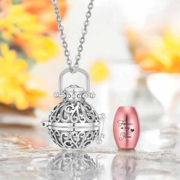 Stainless Steel Cremation Keepsake Hollow Floral Locket Pendant Necklace