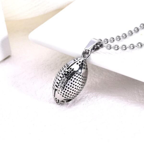 Quality Stainless Steel Cremation Keepsake Rugby/Football Pendant Necklace - Image 3