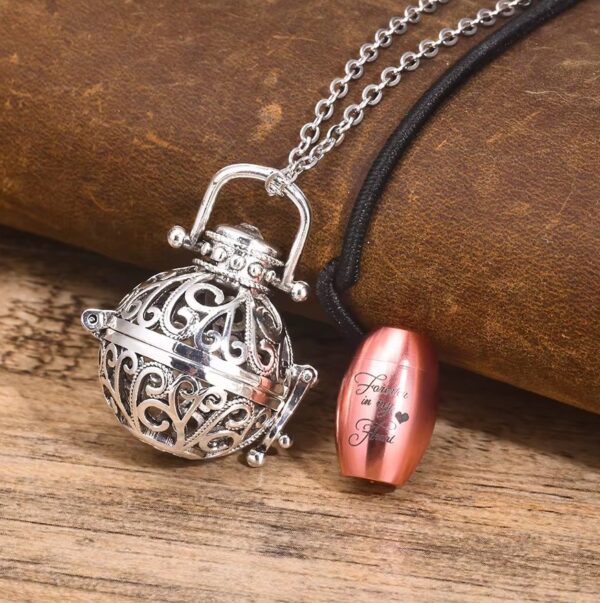 Stainless Steel Cremation Keepsake Hollow Floral Locket Pendant Necklace - Image 2