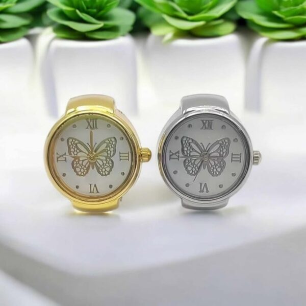 Quartz Creative Butterfly Numeral Dial Adjustable Analog Watch Ring (Size 5-8)