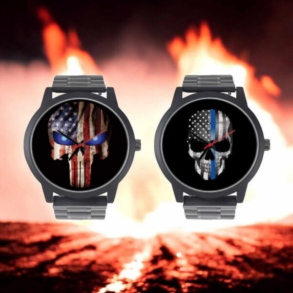 Men’s Retro Skull Edition Flag Design Quartz Analog Wristwatch – 9.3″