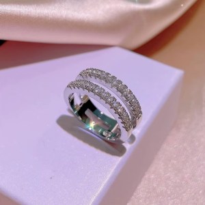 18K 925 Sterling Silver Stackable Double Band Moissanite Gemstones Ring (5-10)