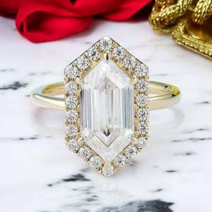 18K 925 Sterling Silver 1.76CT Hexagon Cut Full Moissanite Gemstone Ring (6-10)