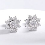 18K 925 Sterling Silver 2.8CT Round Cut Full Moissanite Sunflower Stud Earrings