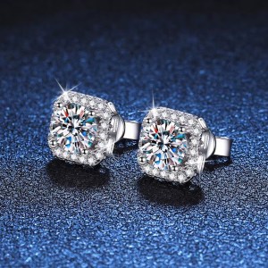 18K 925 Sterling Silver 1CT Round Cut Moissanite Gemstone Stud Earrings
