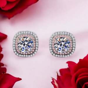 18K 925 Sterling Silver 0.5CT Heart Cut Moissanite Pink Inlaid Stud Earrings