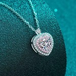 18K 925 Sterling Silver 1CT Heart Cut Moissanite Pink Inlaid Pendant Necklace