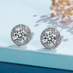 Elegant 925 Sterling Silver 1CT Round Cut Dazzling Moissanite Stud Earrings