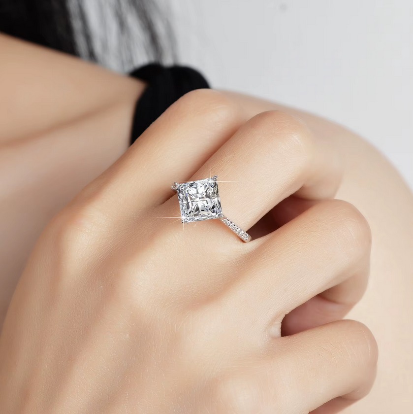 Luxury 18K 925 Sterling Silver 3CT Princess Cut Moissanite Solitaire Ring (5-9) - Image 2
