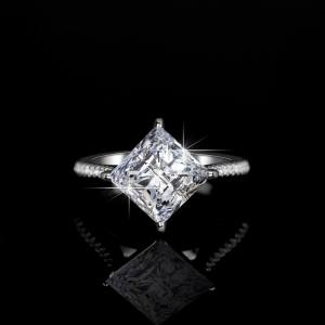 Luxury 18K 925 Sterling Silver 3CT Princess Cut Moissanite Solitaire Ring (5-9)