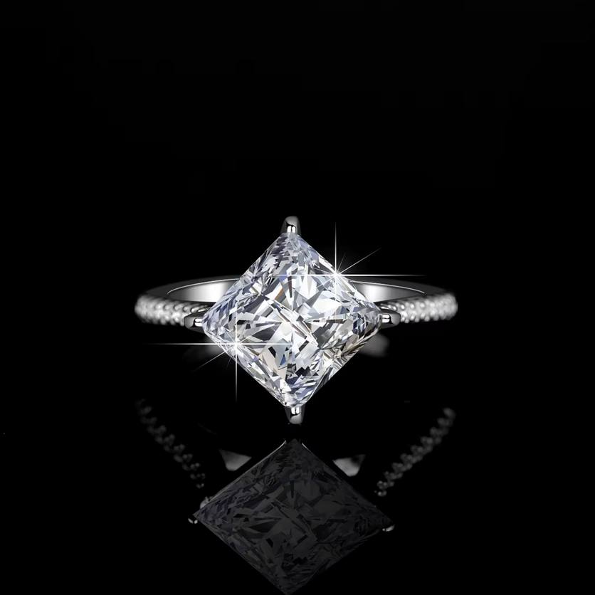 Luxury 18K 925 Sterling Silver 3CT Princess Cut Moissanite Solitaire Ring (5-9)