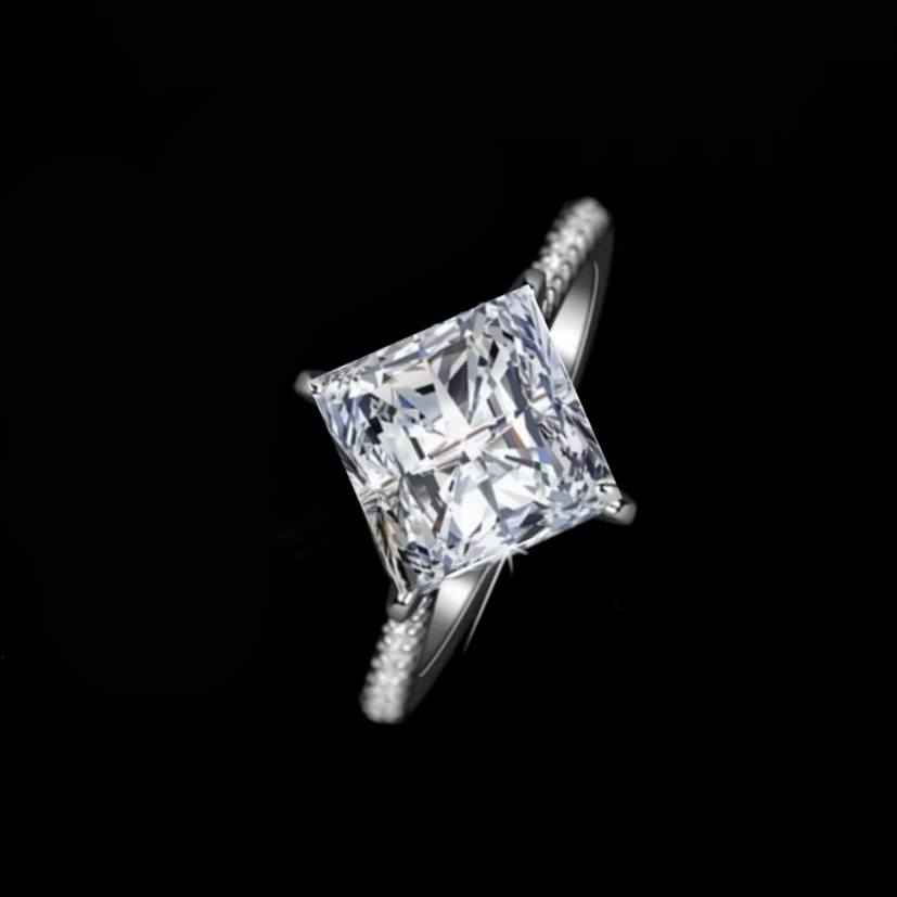 Luxury 18K 925 Sterling Silver 3CT Princess Cut Moissanite Solitaire Ring (5-9) - Image 3
