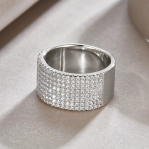Genuine 18K 925 Sterling Silver Semi-Pave Moissanite Eternity Band (Size 6-9)