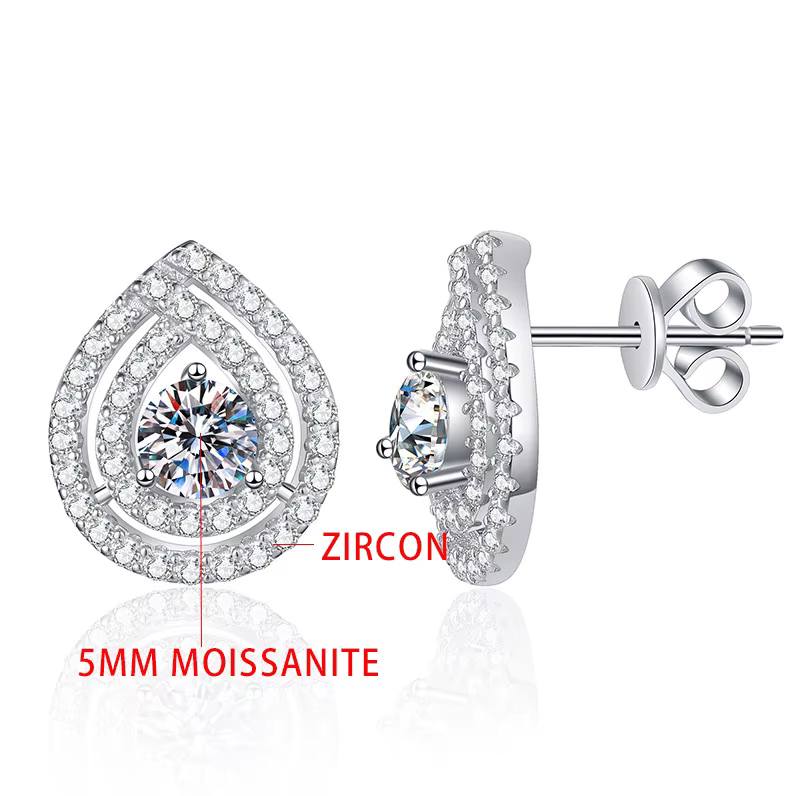 Platinum 925 Sterling Silver 1CT Pear Moissanite Pendant Choker/Stud Earrings - Image 4