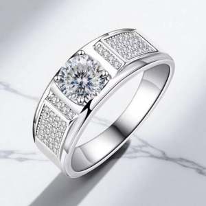 Men's 18K 925 Sterling Silver 1CT Russian Cut Moissanite Ring (Size 8-11)