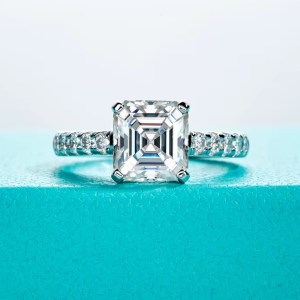 Luxury 18K 925 Sterling Sliver 3CT Asscher Cut Full Moissanite Ring (Size 6-9)