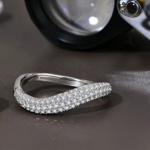 18K 925 Sterling Silver 0.7CT Full Moissanite Dazzling Wave Band (Size 5-10)