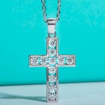 Luxury 18K 925 Sterling Silver 2.2CT Full Moissanite Cross Pendant Necklace