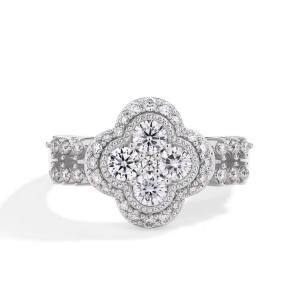 Luxury 18K 925 Sterling Silver 0.8CT Classic Clover Full Moissanite Ring (6-10)