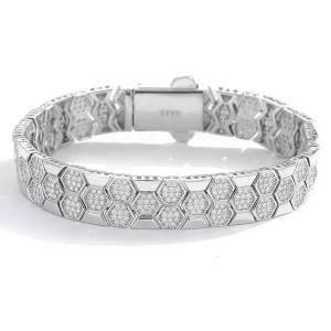 Unisex 18K 925 Sterling Silver 10*mm Full Moissanite Honeycomb Design Bracelet
