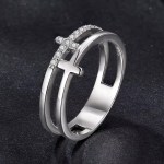 Classic 18K 925 Sterling Silver Moissanite Double Band Cross Ring (Size 6-8)