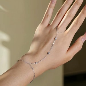 Authentic 18K 925 Sterling Silver 0.3CT Moissanite Bracelet Chain Ring