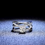 18K 925 Sterling Silver 1CT Moissanite Inlaid Crossover Ring (Size 5-9)