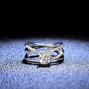 18K 925 Sterling Silver 1CT Moissanite Inlaid Crossover Ring (Size 5-9)