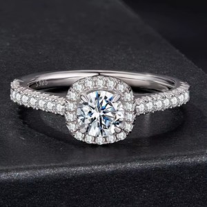 18K 925 Sterling Silver 0.5CT Moissanite Gemstone Halo Ring (Size 6-9)