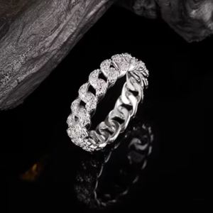 Platinum 925 Sterling Silver 6*mm Cuban Link Full Moissanite Ring (Size 5-10)