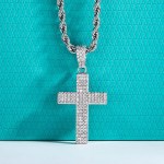 Luxury 18K 925 Sterling Silver 0.8CT Full Pave Moissanite Cross Pendant Necklace