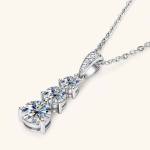Luxury 925 Sterling Silver 1.8CT Full Moissanite 3-Stone Pendant Necklace (19″)