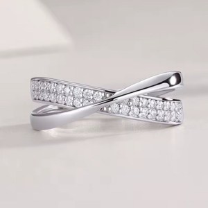 18K Fine 925 Sterling Silver X-Style Full Moissanite Cross-over Ring (Size 5-9)