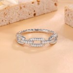 Genuine 925 Sterling Silver 5*mm Chain Link Semi-Pave Moissanite Ring (Size 4-11)