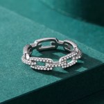 Rhodium 925 Sterling Silver 5*mm Chain Link Full Moissanite Ring (Size 5-8)