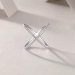 Genuine 925 Sterling Silver Criss Cross X-Style Full Moissanite Ring (Size 5-9)