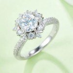 18K 925 Sterling Silver 1CT Round Cut Moissanite Flower Design Ring (Size 6-9)