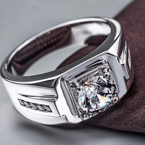 Men's 18K 925 Solid Sterling Silver 1CT Round Moissanite Gemstone Ring (9-10.5)