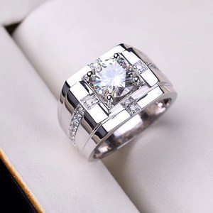 Men's 18K 925 Sterling Silver 1CT Round Moissanite Gemstone Designer Ring (7-11)