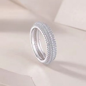 18K 925 Sterling Silver Sparkling 5-Rows Full Moissanite Eternity Ring (Size 5-9)