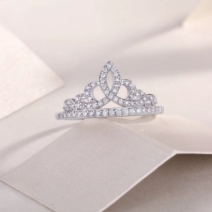 Genuine 925 Sterling Silver Royal Crown Design Full Moissanite Ring (Size 5-9)