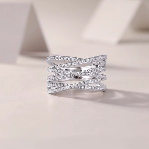 Exquisite 18K 925 Sterling Silver Triple X Design Full Moissanite Ring (Size 5-9)