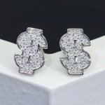 Luxury 925 Sterling Silver Full Moissanite Dollar Sign Symbol Stud Earrings