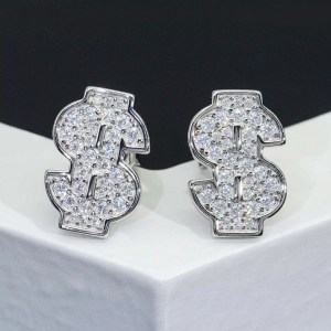 Luxury 925 Sterling Silver Full Moissanite Dollar Sign Symbol Stud Earrings