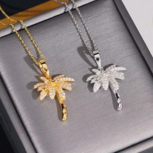 Luxury 18K 925 Sterling Silver Full Moissanite Palm Tree Pendant Necklace